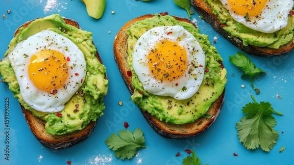 Fototapeta Colorful Brunch Spread on Toasted Bread