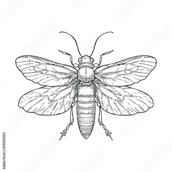 Fototapeta Detailed sketch of a bee showcasing intricate features and wings