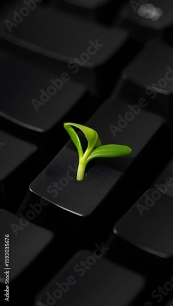 Fototapeta Seedling Emerging from Keyboard - Growth, Technology, and Hope