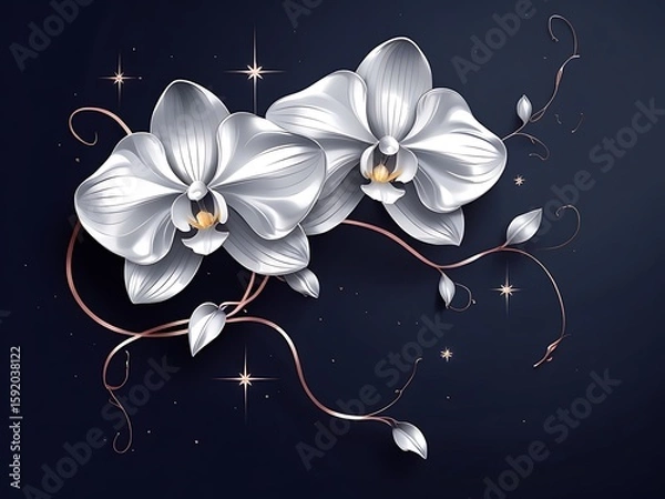 Obraz Silver Orchids with Dark Background.