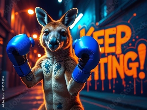 Obraz Boxing Kangaroo City Night.