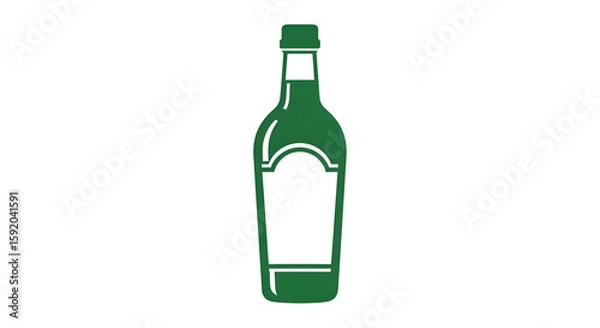 Fototapeta Simple thick green icon of a bottle with a clean label, clean white background