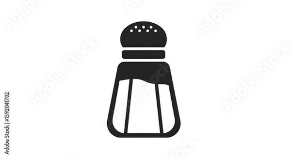 Fototapeta Flat black icon of a salt shaker with tiny holes and classic shape, clean white background