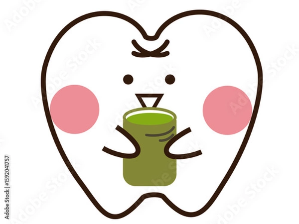 Fototapeta 緑茶とかわいい歯のマスコットキャラクター