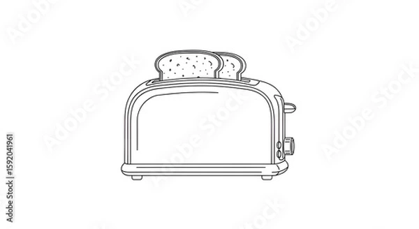 Fototapeta Clean line art illustration of a toaster with two slices of bread popping up neatly, centered on clean white background