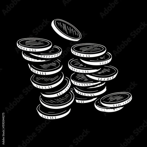 Fototapeta White Outlined Coins on Dark Background, Generative AI Illustration