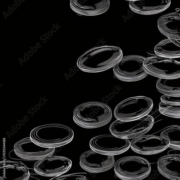 Fototapeta White Outlined Coins on Dark Background, Generative AI Illustration
