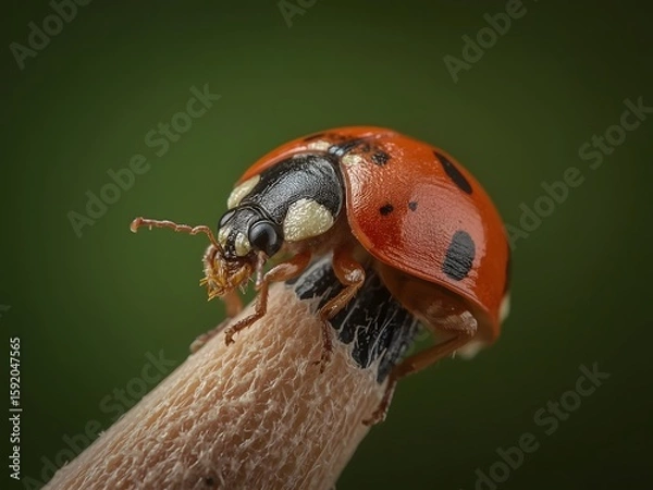 Obraz closeup view of novius cardinalis on pencil tip