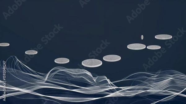 Fototapeta White Outlined Coins on Dark Background, Generative AI Illustration