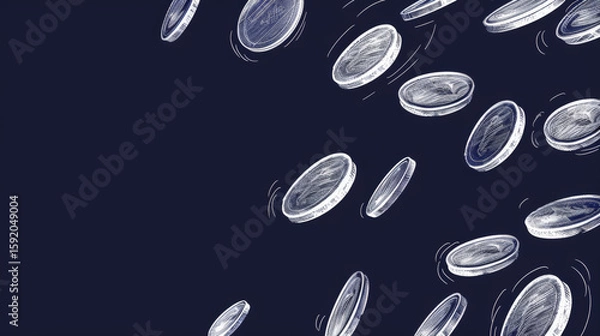Fototapeta White Outlined Coins on Dark Background, Generative AI Illustration