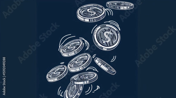 Fototapeta White Outlined Coins on Dark Background, Generative AI Illustration