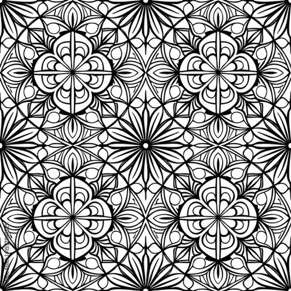 Fototapeta Ornement décoratif Motif abstrait Fleur Etoile Réseau noir et blanc et de style oriental