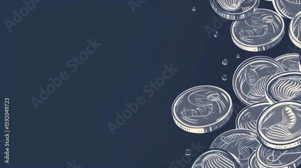 Fototapeta White Outlined Coins on Dark Background, Generative AI Illustration