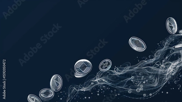 Fototapeta White Outlined Coins on Dark Background, Generative AI Illustration