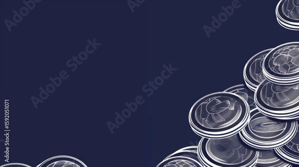 Fototapeta White Outlined Coins on Dark Background, Generative AI Illustration