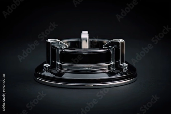 Fototapeta Sleek, black, ring-shaped object on dark background