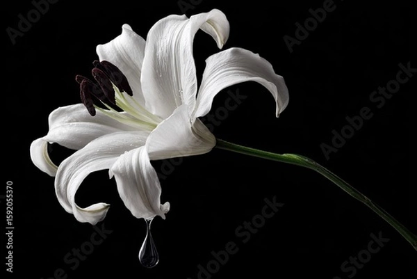 Fototapeta White lily with a dark drop