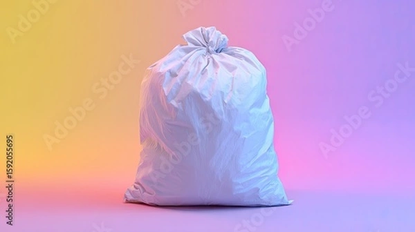 Fototapeta White plastic garbage bag in vibrant gradient background