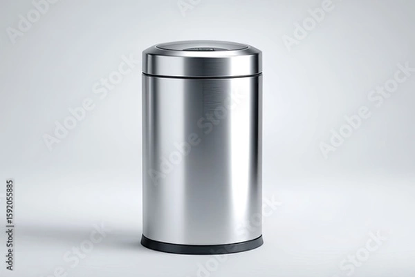 Fototapeta Stainless steel trash can on light background