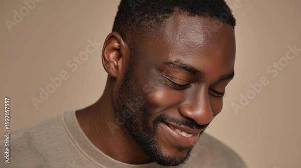 Fototapeta Smiling black man in close-up portrait with confident expression