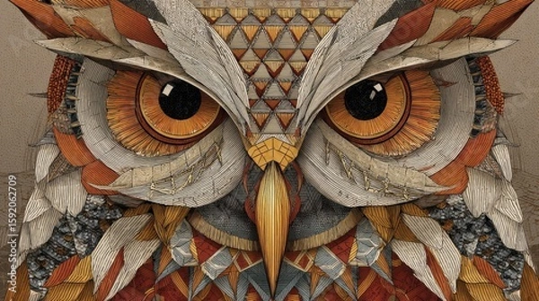 Fototapeta Detailed owl face, geometric patterns