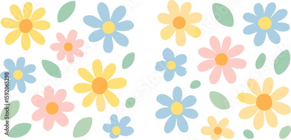 Fototapeta Pastel Floral Pattern with Daisies Leaves and Soft Playful Colors.