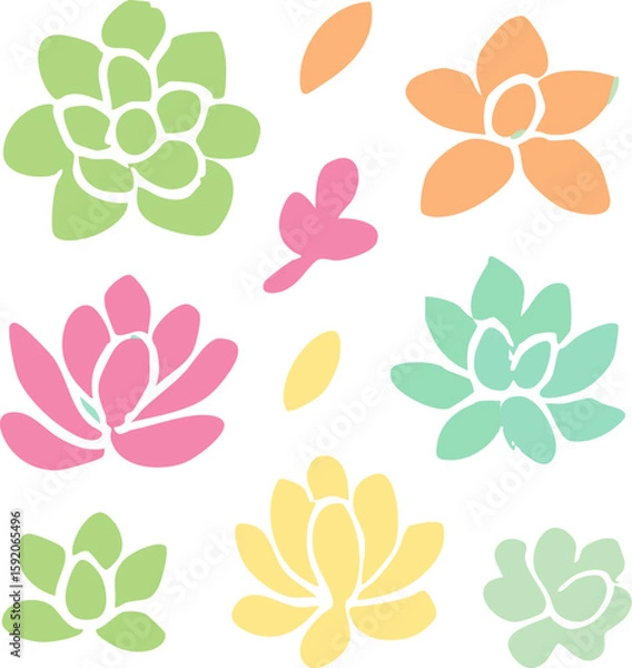 Fototapeta Colorful Stylized Floral and Leaf Elements Set with Hand-Drawn Aesthetic.