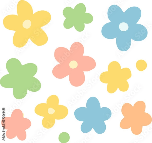 Fototapeta Pastel-Colored Cartoon Flowers: Playful Floral Arrangement with Soft Rounded Petals.