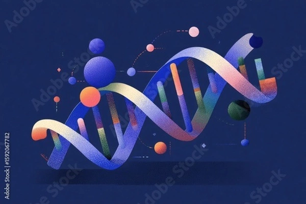 Fototapeta Colorful DNA helix with abstract elements