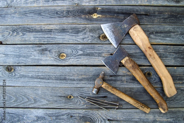 Fototapeta set of hand tools for woodworking. Top view