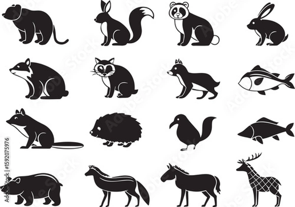 Obraz Vector cartoon animals icon set with white background 