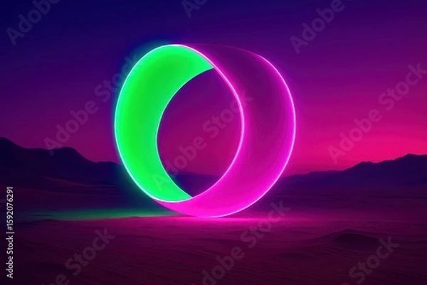 Fototapeta 3d render of a glowing circle symbol glittering on night sky