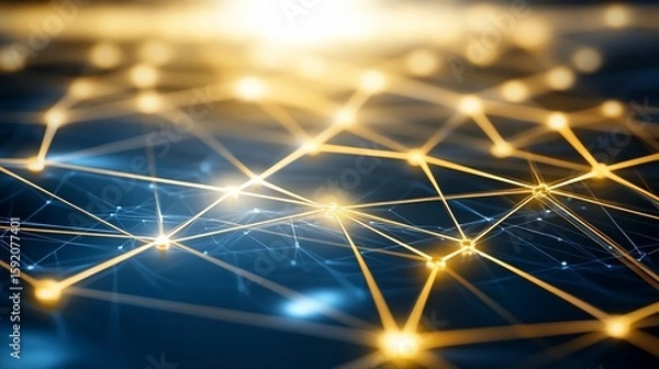 Fototapeta Global network connection, digital nodes, glowing, abstract background, tech concept