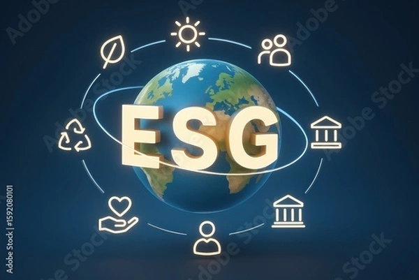 Obraz Illustration representing ESG principles: Environment, Social, and Governance concepts.