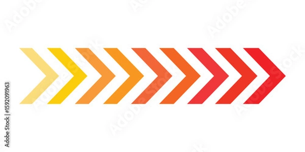 Fototapeta Gradient Direction Arrow Vector – Colorful Chevron Pattern with Yellow to Red Transition, Modern Handmade Decorative Arrows for Infographic, UI Design, Navigation and Backgrounds