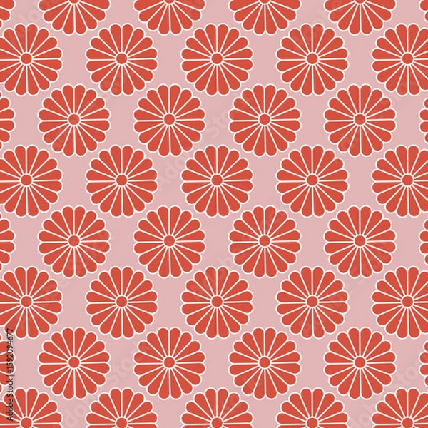 Obraz シームレスな和柄パターン　赤　菊