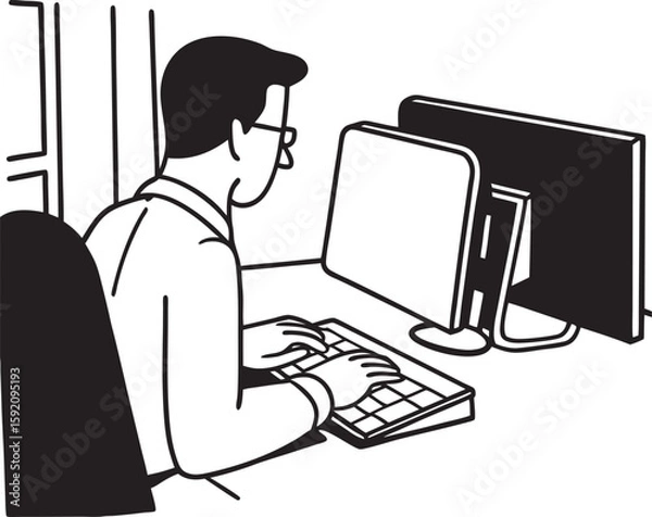 Fototapeta man working on computer