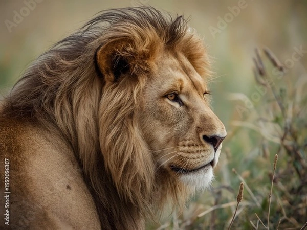 Obraz close up photo Photos of Africa, Lion Head looking away