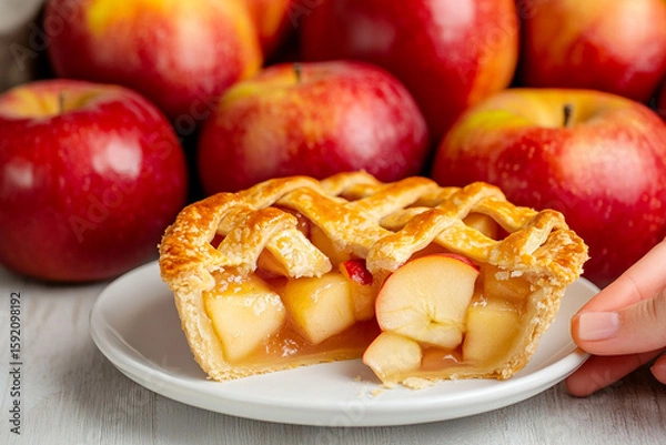 Fototapeta Homemade apple pie with a lattice crust and fresh apples