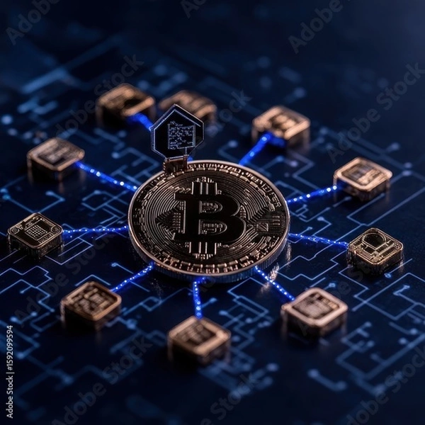 Obraz Bitcoin cryptocurrency concept with digital network connections