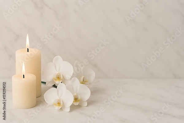 Fototapeta spa still life with candles with copy space
