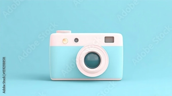 Fototapeta Vintage Style Camera on Soft Blue Background for Photography Enthusiasts