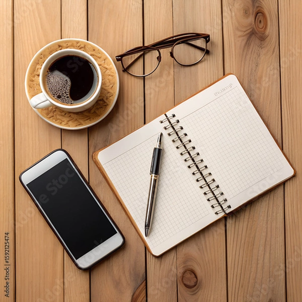 Obraz notebook and coffee and pen and smartphone