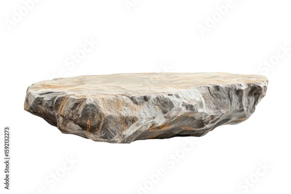 Fototapeta Realistic rough stone platform with textured surface and jagged edges isolated on transparent background
