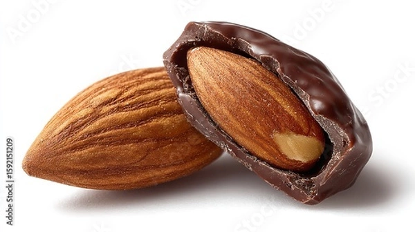 Fototapeta Big chocolate bars and almonds isolated on a vivid background, Generative AI.