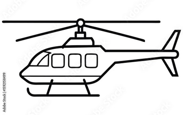 Fototapeta Simple Line Art Helicopter:  Side Profile, Bold Outline, Clean Design, Transportation Icon.