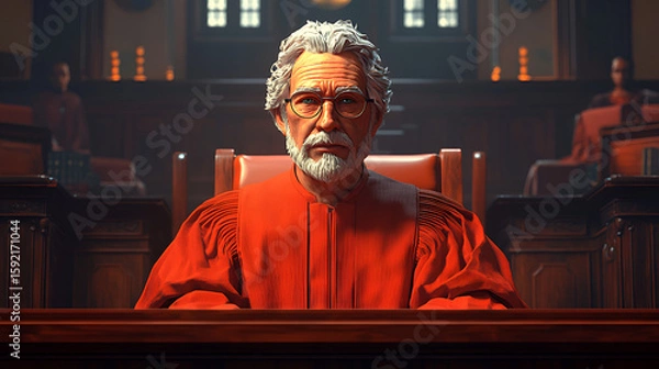 Obraz Man dressed in a long robe standing in a glowing corridor with symmetrical columns representing enlightenment balance spirituality tradition and focused calm in golden light