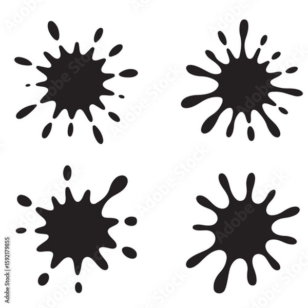 Obraz Four black ink blots or splatters arranged in a square pattern on a plain white background image