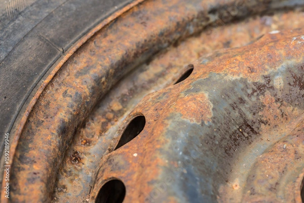 Obraz Rusty old car wheel closeup