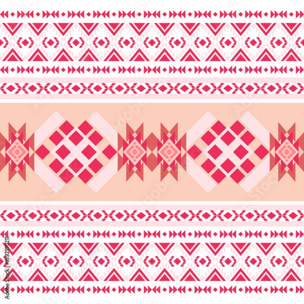 Fototapeta seamless geometric ethnic pattern Pink. Native American tribal fabric, design vector for woven textile printing, tile, carpet,cards,motifs, picture books, boho indian ornament Southwest Aztec pattern